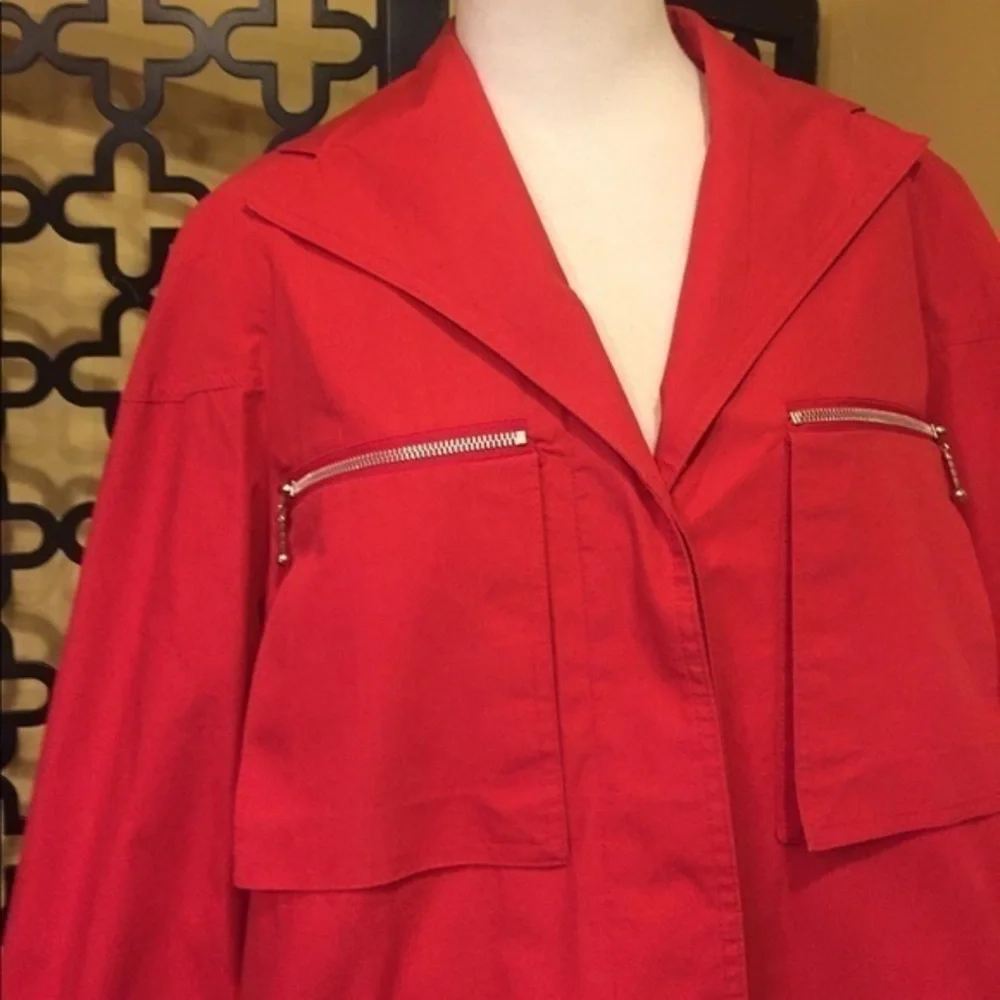 VINTAGE DVF RED 100% COTTON FRONT POCKETS  COAT/RAIN‎ COAT